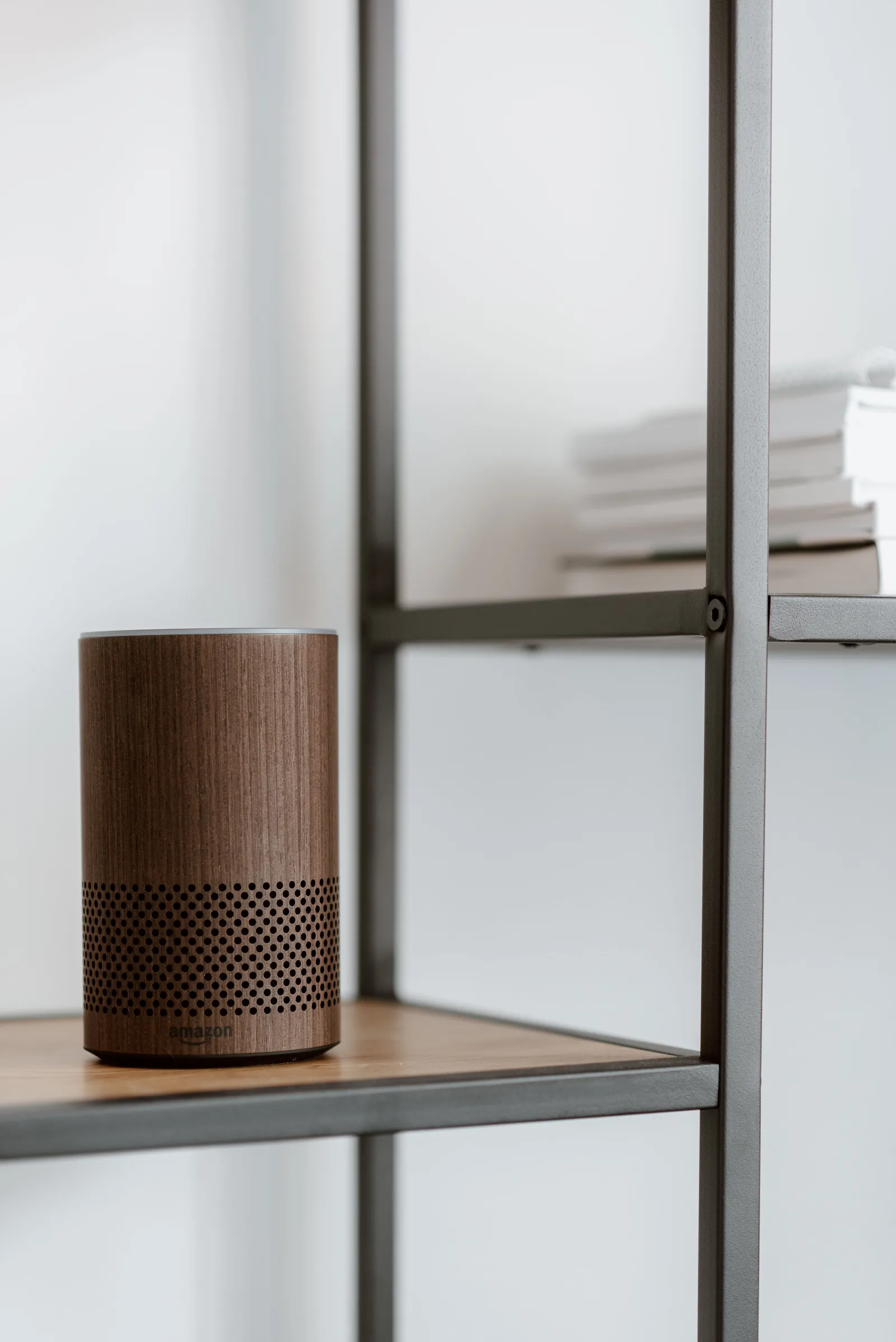 Smart speaker displayed on a shelf